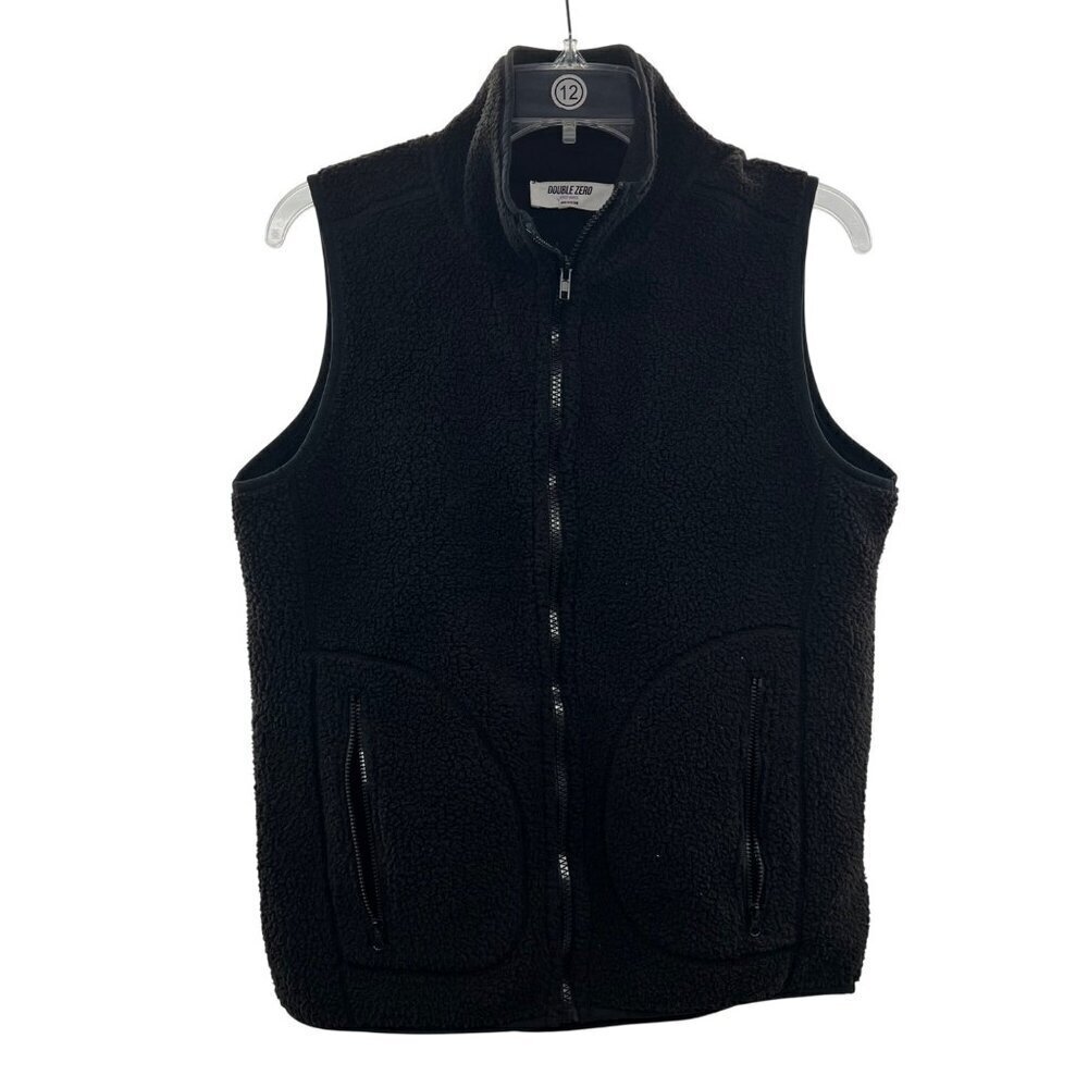 Double Zero Fleece Vest Womens Size Small Black Full Zip Collared Sleeveless